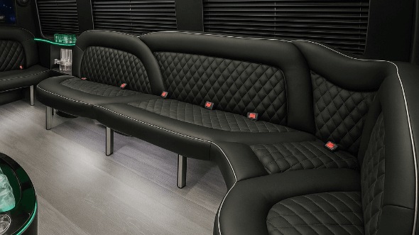 Interior of Aurora Party Bus Company's 14 Passenger Sprinter Limousine in Aurora