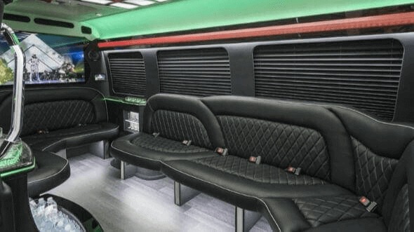 Interior of Charter Bus Company Schaumburg's 14 Passenger Sprinter Limousine in Schaumburg