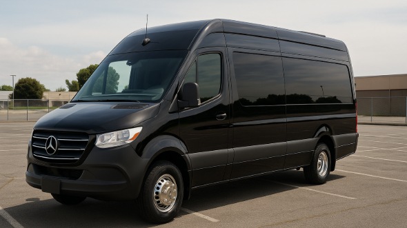 Exterior of Charter Bus Company Rockford's 14 Passenger Sprinter Limousine in Rockford