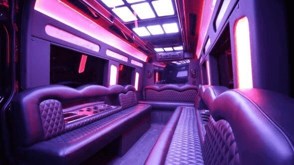 Interior of Charter Bus Company Rockford's 18 Passenger Party Bus in Rockford
