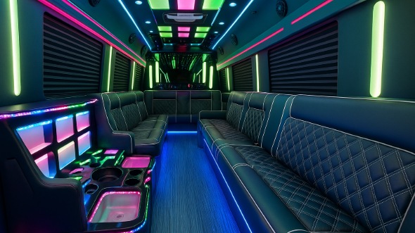 Interior of Charter Bus Company Arlington Heights's 28 Passenger Party Bus in Arlington Heights
