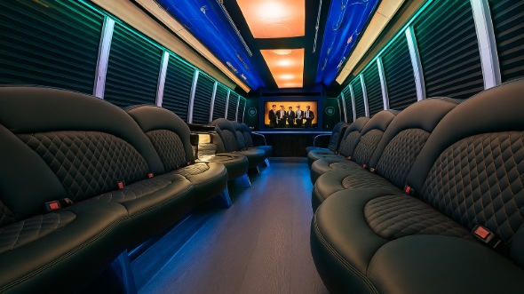 Interior of Charter Bus Company Schaumburg's 40 Passenger Party Bus in Schaumburg