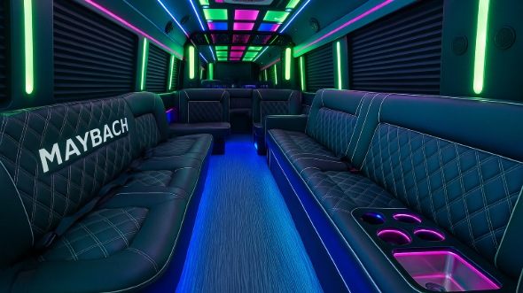 Interior of Charter Bus Company Schaumburg's 50 Passenger Party Bus in Schaumburg