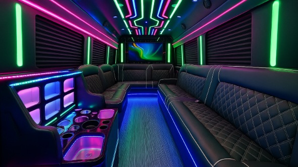 aurora 50 passenger party bus inside